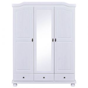 NEDER - Armoire 3 Portes Avec Penderie Bois Massif Vernis Blanc - Altobuy