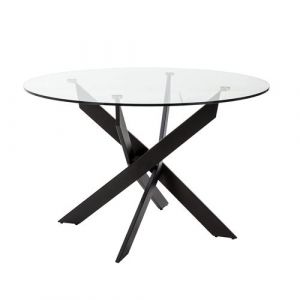 RITHA - Table Ronde 120cm Pieds Métal Noir et Plateau en Verre - Altobuy