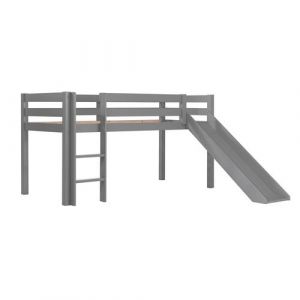 SLEEPY - Lit Mi-Haut Tobogan en Pin Laqué Gris 90x200cm - Altobuy