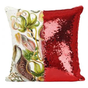 Fabulous Coussin avec Housse Sequin - Paillettes Rouge Nepenthes Plante Carnivore [40 x 40 cm]
