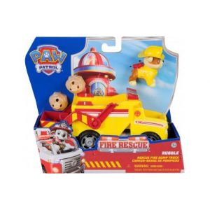 Coffret pat patrouille fire rescue ruben + camion benne pompier de luxe - set figurine et véhicule + carte tigre