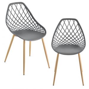 Set de 2 Chaises Designs Chaise de Salle &agrave; Manger Si&egrave;ge en Plastique Pieds en M&eacute;tal Effet H&ecirc;tre Couleur Grise et Effet H&ecirc;tre 83 cm [en.casa]