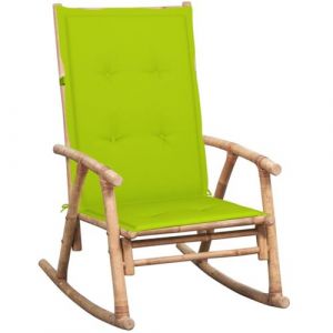 vidaXL Chaise à Bascule avec Coussin Chaise à Bascule de Jardin Fauteuil à Bascule de Terrasse Fauteuil de Véranda Patio Extérieur Bambou