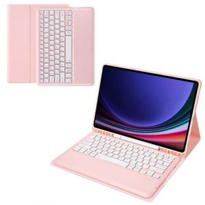 Clavier Bluetooth FOXDOCK pour Samsung Galaxy Tab S9 FE Plus support amovible couleur bonbon, étui à rabat en cuir avec emplacement pour stylo-Rose