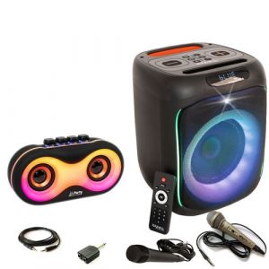 Pack Enceinte Karaok&eacute; Bluetooth Autonome Lumineux CUBE180 180W SD USB 1 Micro - Petite Enceinte Portable - Musique Enfant Cadeau