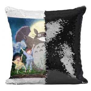 Fabulous Coussin avec Housse Sequin - Paillettes Noir Mon Voisin Totoro Dessin Foret Miyazaki [40 x 40 cm]
