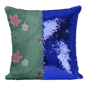 Fabulous Housse de Coussin &agrave; Sequin - Paillettes Bleu Feuille d'erable Motif Japonais Vert [40 x 40 cm]