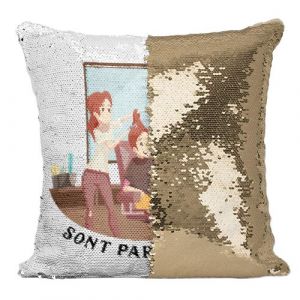 Fabulous Coussin avec Housse Sequin - Paillettes Dor&eacute; Les Vrais H&eacute;ros - Coiffeuse Maquilleuse Visagiste [40 x 40 cm]