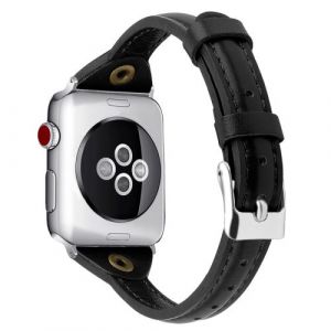 Bracelet en Cuir Simple Remplacement pour Apple Watch Series 3 / 2 / 1 42mm - Noir (Taille S)