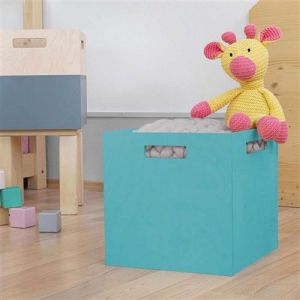 Bo&icirc;te de rangement bois mod&egrave;le 1 - poign&eacute;es - Bleu turquoise - 33 x 33 x 37 cm