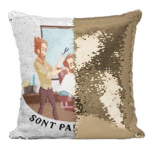 Fabulous Housse de Coussin à Sequin - Paillettes Doré Les Vrais Héros - Coiffeur Barbier Visagiste [40 x 40 cm]