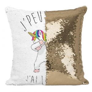 Fabulous Housse de Coussin à Sequin - Paillettes Doré J'Peux Pas J'Ai Licorne Qui Dab [40 x 40 cm]