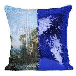 Fabulous Housse de Coussin &agrave; Sequin - Paillettes Bleu Francois Boucher Le Pigeonnier [40 x 40 cm]