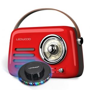 Radio Vintage portable Ledwood ALMA, FM, Bluetooth 5.3 Entr&eacute;e USB, Puissance 30W Batterie 1500mAh - Retro Vintage Rouge OVNI LED