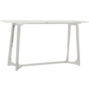 Console / Table console en acier argente et marbre coloris blanc - Longueur 150 x Profondeur 45 x Hauteur 80 cm -PEGANE-