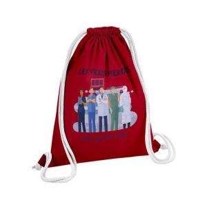 Fabulous Sac de Gym en Coton Rouge Les Vrais H&eacute;ros - M&eacute;decin Infirmi&egrave;re Urgentiste 12 Litres