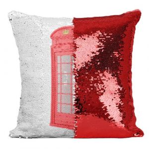 Fabulous Housse de Coussin à Sequin - Paillettes Rouge Londres Cabine Téléphonique Rouge [40 x 40 cm]