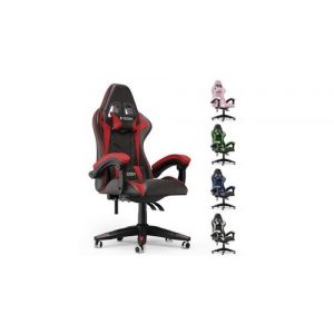 Fauteuil gamer - chaise gaming - siège de bureau réglable pivotant gaming racing - avec coussin et dossier inclinable rouge