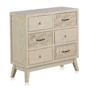 Commode en panneaux MDF coloris beige avec pieds en sapin massif-Longueur 76 x Hauteur 74 x Largeur 30 cm