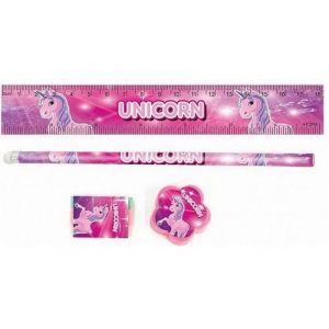 Set Papeterie Licorne 3 Pieces Regle Crayon A Papier Taille Crayon