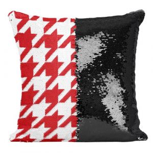 Fabulous Housse de Coussin &agrave; Sequin - Paillettes Noir Motif Pied de poule Rouge [40 x 40 cm]
