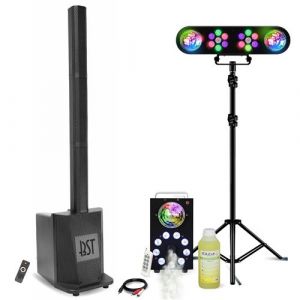 Pack Sono DJ Enceinte colonne 480W RMS 10/25cm BST MEGAMAX-TOWER - Pied Lumière Par Astro - Machine à fumée lumineuse - Fête Soirée