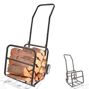 Chariot &agrave; b&ucirc;ches 2 en 1 FISHTEC porte-b&ucirc;ches amovible charge 50 kg roues 15 cm transport bois de chauffage pour chemin&eacute;e