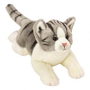 Classique gris et blanc tigr&eacute; chat en peluche - taille moyenne de la gamme yomiko