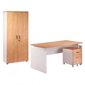 Pack Bureau 160 Caisson Armoire Blanc Chêne - L 80 x l 160 x H 72 cm