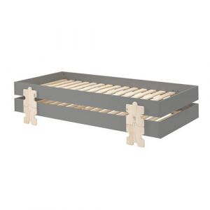 STAPEL - Lot de 2 Lits Empilables 90x200cm Gris Puzzle - Altobuy