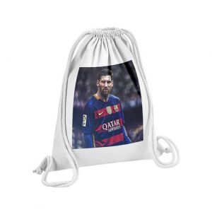 Fabulous Sac de Gym en Coton Blanc Lionel Messi Barcelone La Pulga 12 Litres