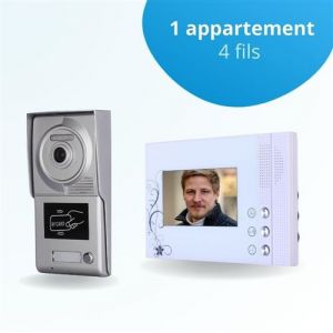 BT SECURITY Portier interphone vidéo classic 4 fils - 1 appartement - 1 écran blanc - avec lecteur de badge