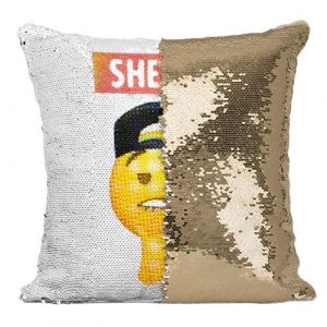 Fabulous Coussin avec Housse Sequin - Paillettes Doré Sheesh Emoji [40 x 40 cm]