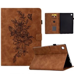 &Eacute;tui pour Samsung Galaxy Tab A11 8.7 Pouces 2025 PU Cuir Poche Cas Flip Coque Protection Housse Stand Case Gaufrage Papillon Pleur ZURSANA Marron