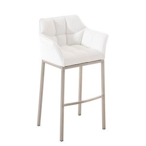 CLP Tabouret de bar Damaso en Similicuir , Blanc /Acier inoxydable