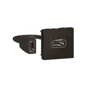 Prise audio vid&eacute;o HDMI Type-A Mosaic - Pr&eacute;connectoris&eacute;e - 2 modules - Noir mat