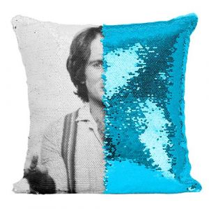 Fabulous Housse de Coussin &agrave; Sequin - Paillettes Turquoise Robin Williams Portrait Noir & Blanc [40 x 40 cm]