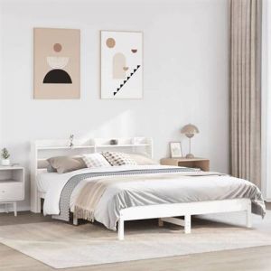 vidaXL Cadre de lit et t&ecirc;te de lit blanc 140x190 cm bois de pin massif, lit, meuble de chambre &agrave; coucher, lit en bois, lit 3306901