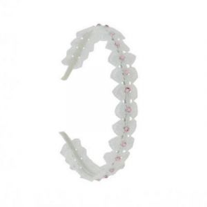 Serre tête 5mm Ruban Coeurs en Textile Blanc Strass Roses