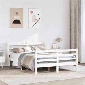 vidaXL Cadre de lit et t&ecirc;te de lit blanc 140x190 cm bois de pin massif, lit, mobilier de chambre &agrave; coucher, lit en bois, lit 3306638