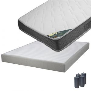 JAVA - Pack Matelas 140x190 + Sommier Tapissier Démontable 2x20 Lattes Lin + Pieds Anthracites 15cm - Altobuy
