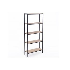 Étagère haute en bois de chêne nordique avec pieds en métal noir - Longueur 80 x Profondeur 28 x Hauteur 180 cm -PEGANE-