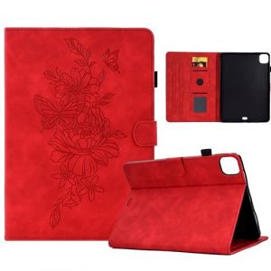 &Eacute;tui pour iPad Pro 11 pouces 2024 M4 PU Cuir Poche Cas Flip Coque Protection avec Veille/Sommeil Housse Stand Case Gaufrage Papillon Pleur ZURSANA Rouge