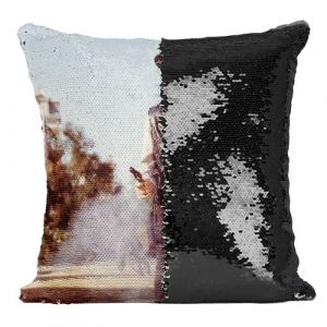 Fabulous Coussin avec Housse Sequin - Paillettes Noir Cowboy Shérif Western Duel au Revolver [40 x 40 cm]