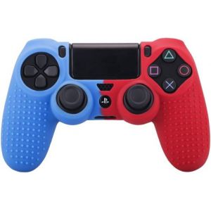 Coque de protection en silicone antidérapant pour manette PS4/Slim/Pro - Rouge&Bleu