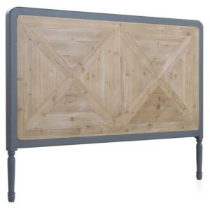 Tête de lit en panneaux MDF et façade plaqué en bois de sapin naturel / gris foncé - Longueur 165 x Hauteur 120 x Largeur 5 cm