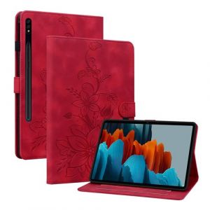 &Eacute;tui Tablette Samsung Galaxy Tab S7 Cuir PU Rose Porte-Cartes Support Stylet-Rouge