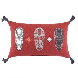 coussin pompons 30 x 50 cm coton imprime tribaline des. place