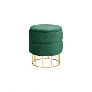 Pouf de Rangement avec Couvercle matelass&eacute; AKORD ELZA velour colour Vert Bouteille hauteur 42 cm