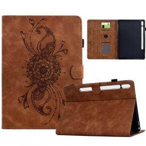 &Eacute;tui pour tablette Samsung Galaxy S8/S7 2020 pouces en cuir gaufr&eacute; &agrave; motif mandala - Marron